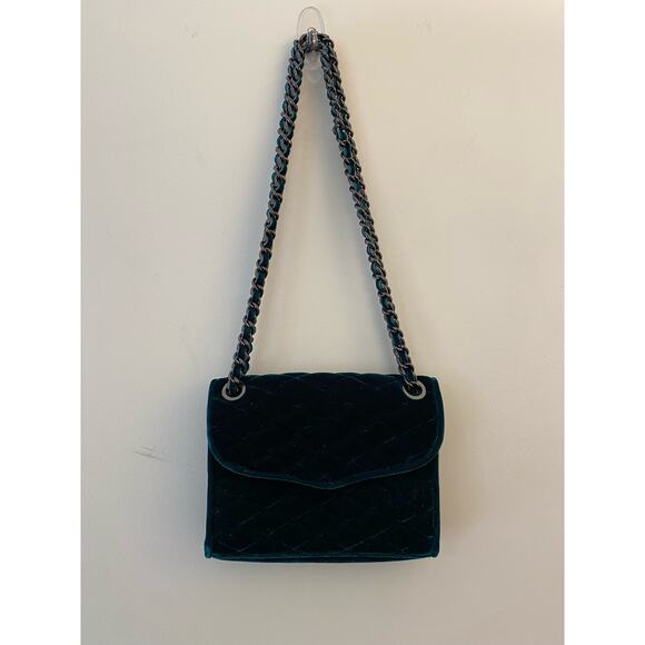 Rebecca Minkoff Crossbody Purse Bag Teal Green Velvet Chain Quilted Affair Pine - Picture 1 of 9